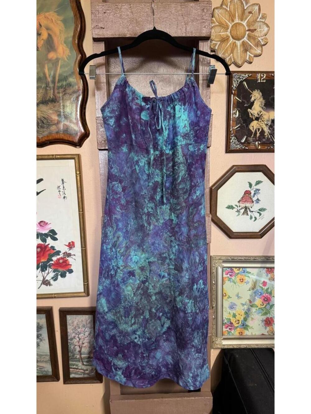 Vintage Y2K GAP Women's Tie-Dye Linen Midi Dress Size 2
